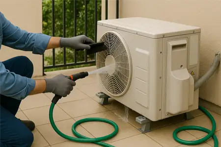 یونیت خارجی (کندانسور) را گردگیری و شست‌وشو کنید (ایمن و مؤثر)