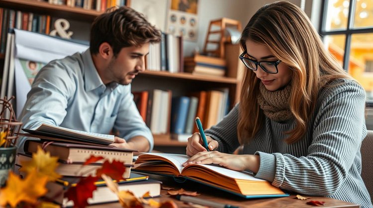 زن و مردی در حال یادگیری زبان دوم