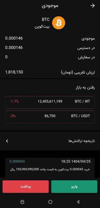 برداشت وجه در صرافی