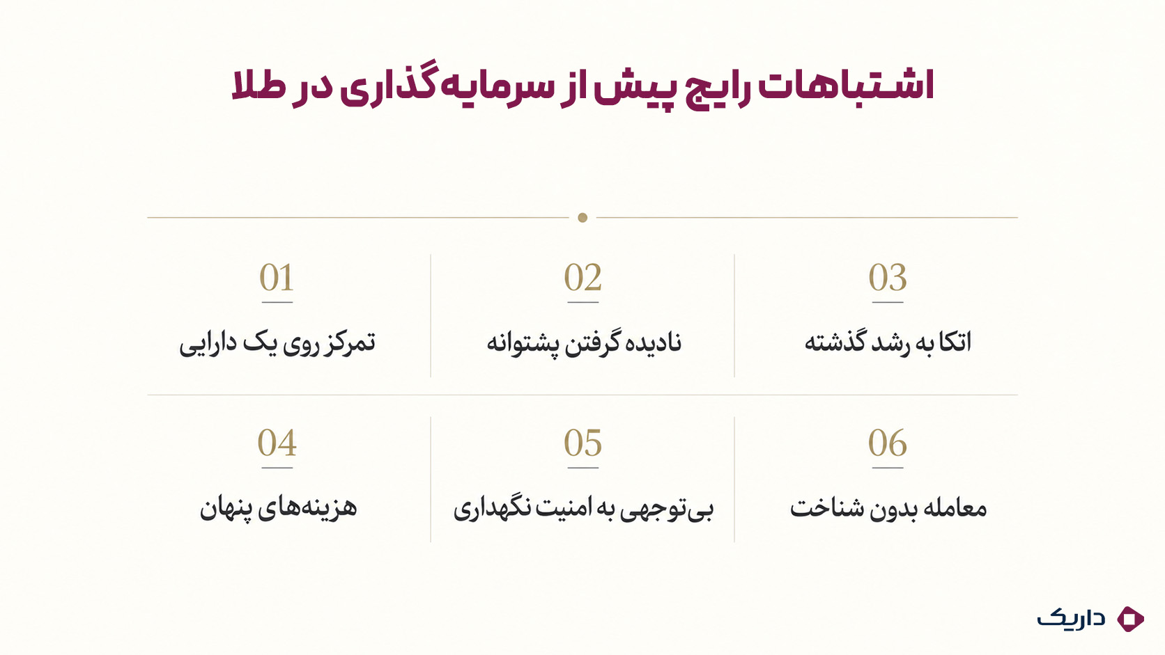 اینفوگرافی متنی درباره اشتباهات رایج پیش از سرمایهگذاری در طلا و فلزات گرانبها