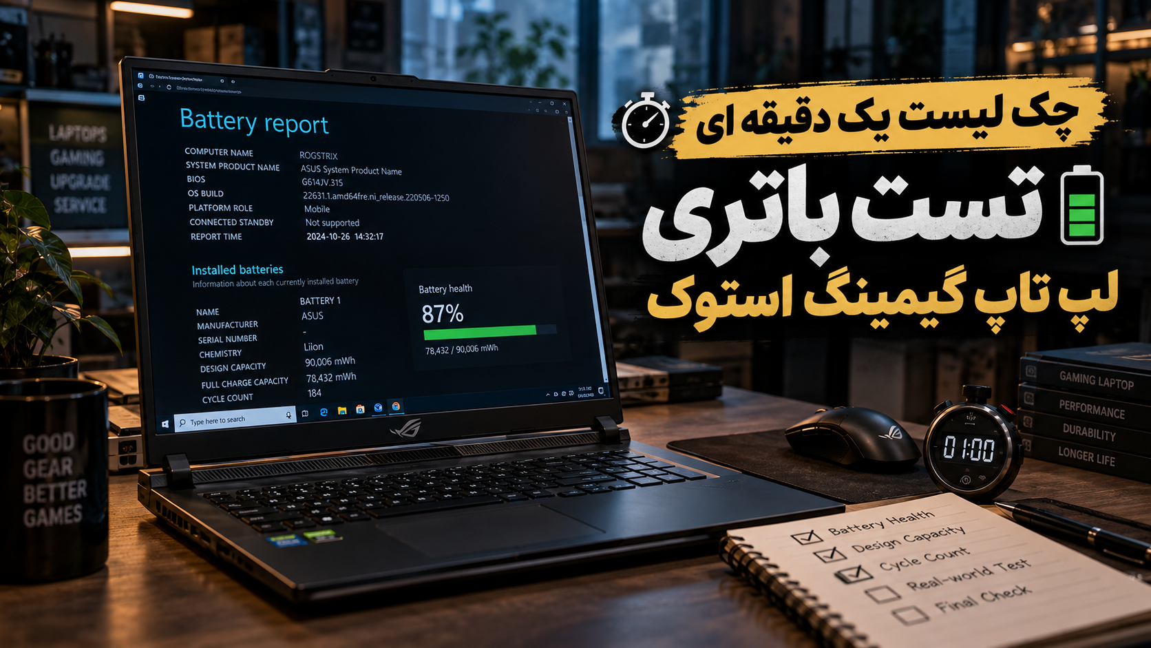 چک لیست یک دقیقه ای تست باتری لپ تاپ گیمینگ استوک