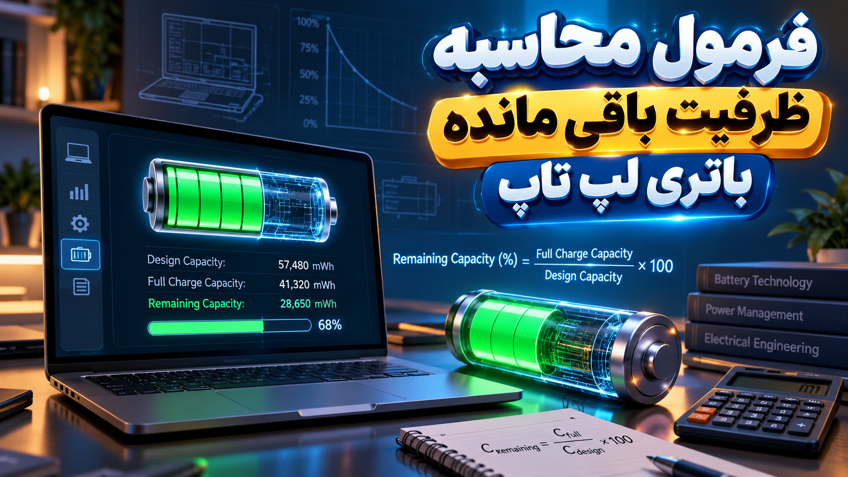 فرمول محاسبه ظرفیت باقی مانده باتری لپ تاپ
