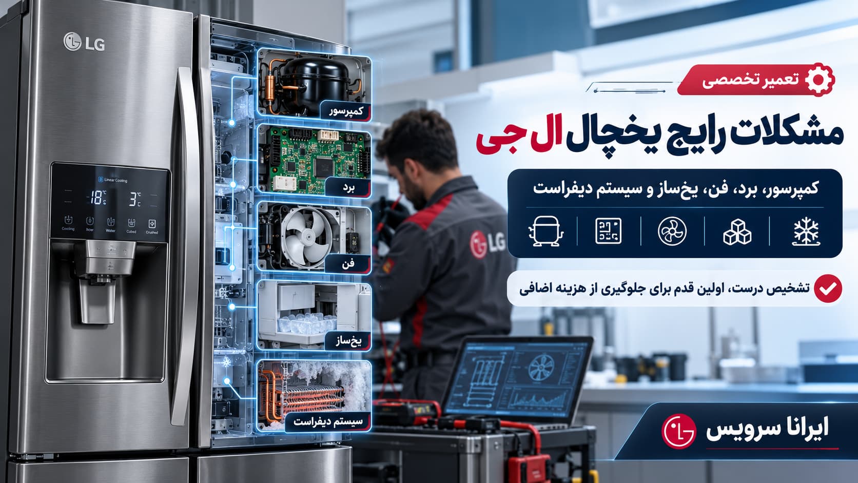 مشکلات رایج یخچال ال جی